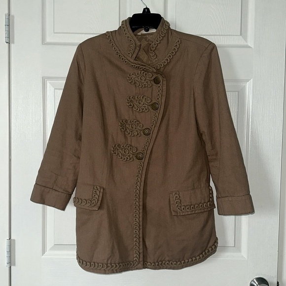Soft Surroundings beige Tan Button Long Jacket medium trim - Picture 1 of 9